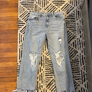 VERVET BY FLYING MONKEY Light Blue Distressed Straight Leg Jeans